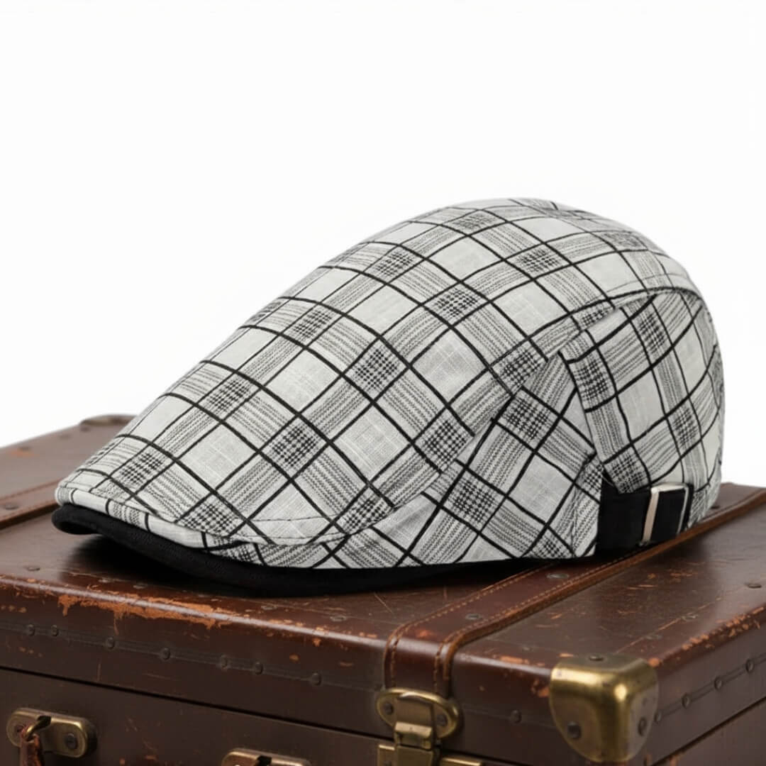 Flatcap van linnenmix met ruit — DRIMMELEN