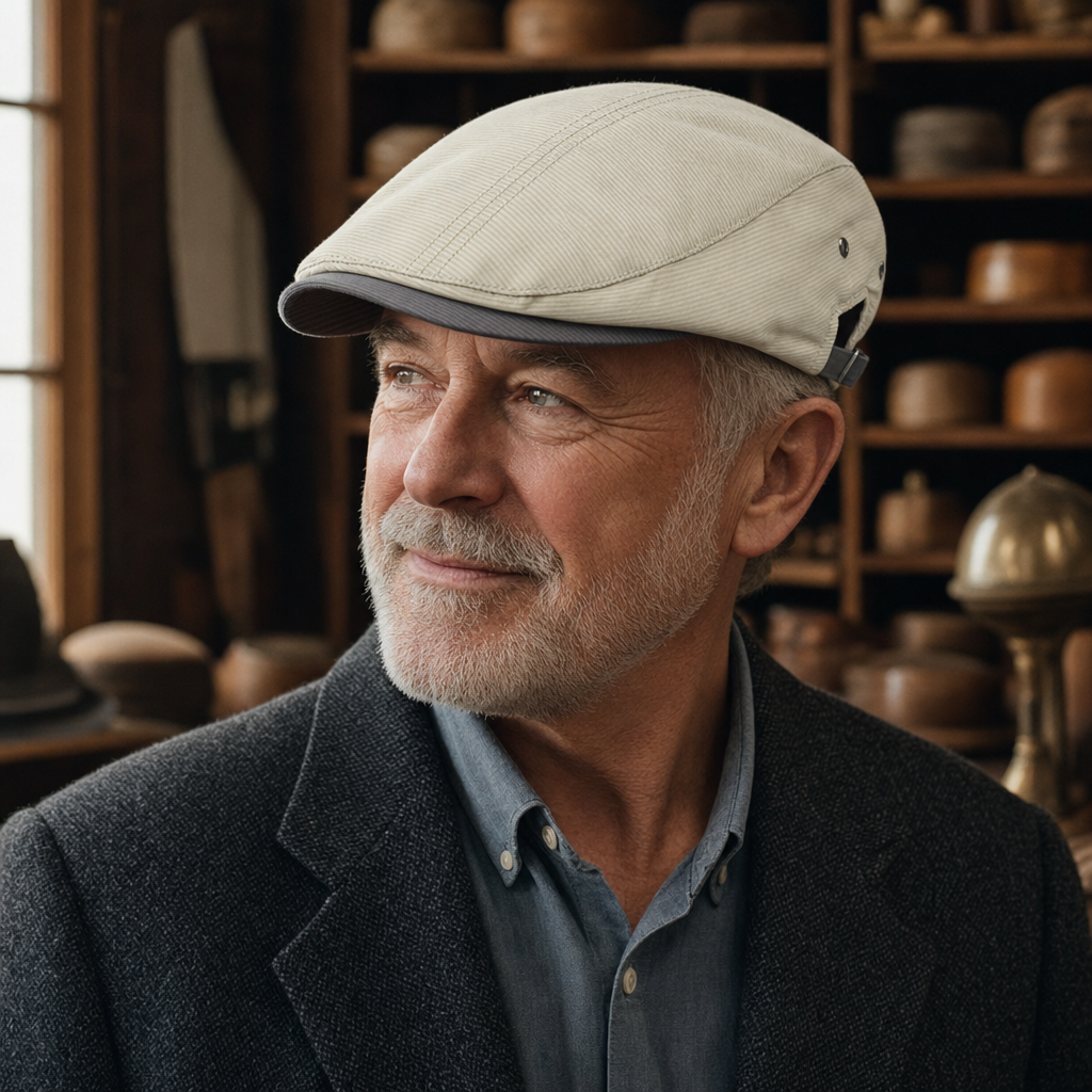 Katoenen flatcap met krijtstreep — HOUTEN