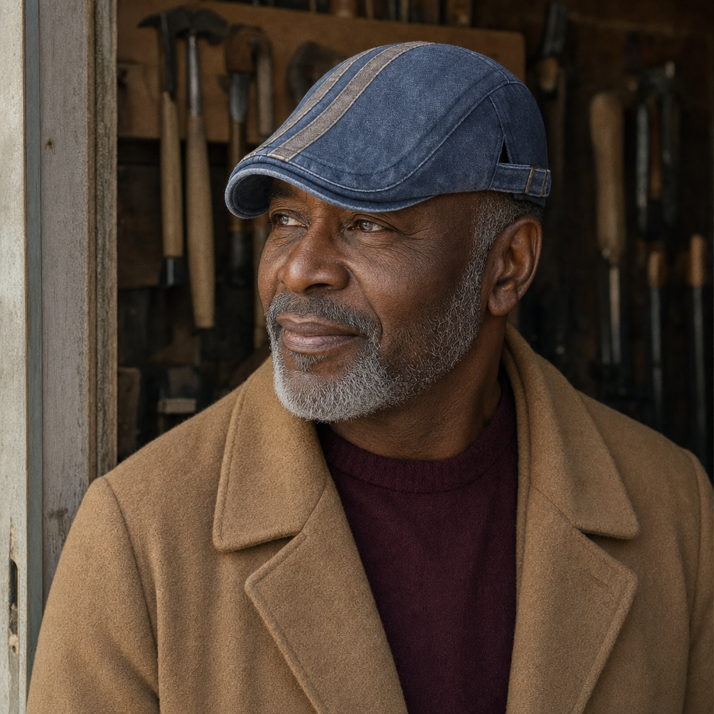 Denim flatcap met strepen — YERSEKE