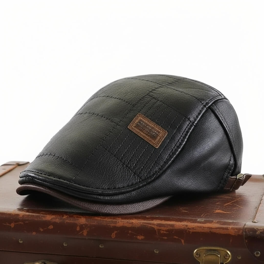 Leren flatcap met ruitpatroon — MIDWOLDA