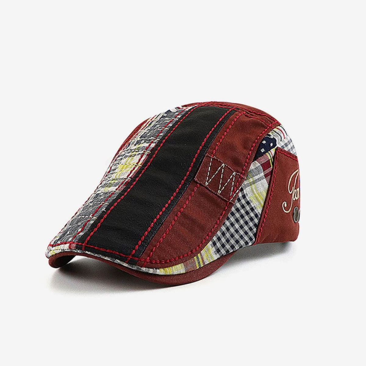 Katoenen flatcap met patchwork — REUSEL