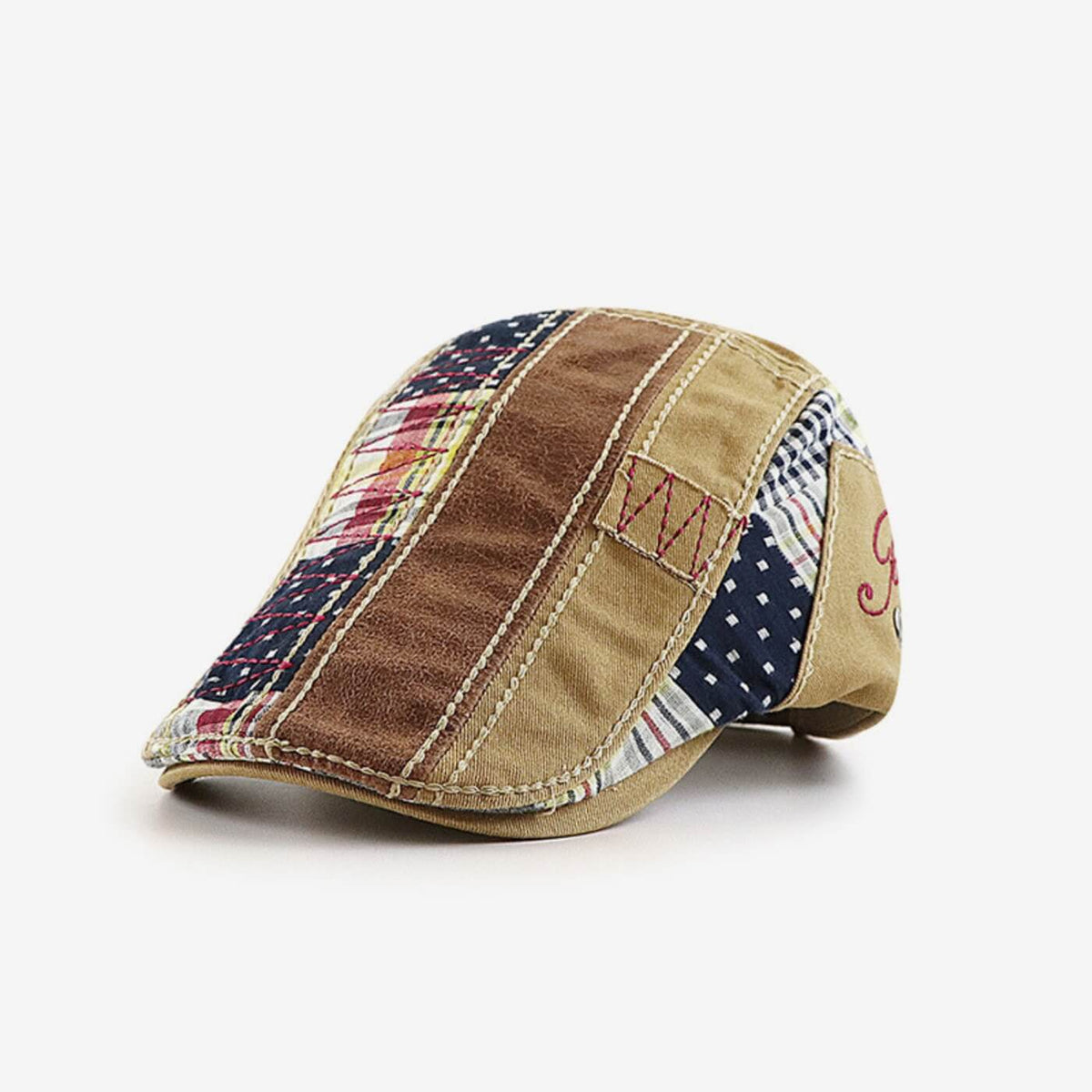 Katoenen flatcap met patchwork — REUSEL