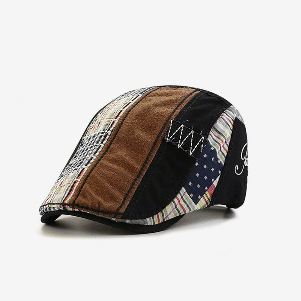 Katoenen flatcap met patchwork — REUSEL
