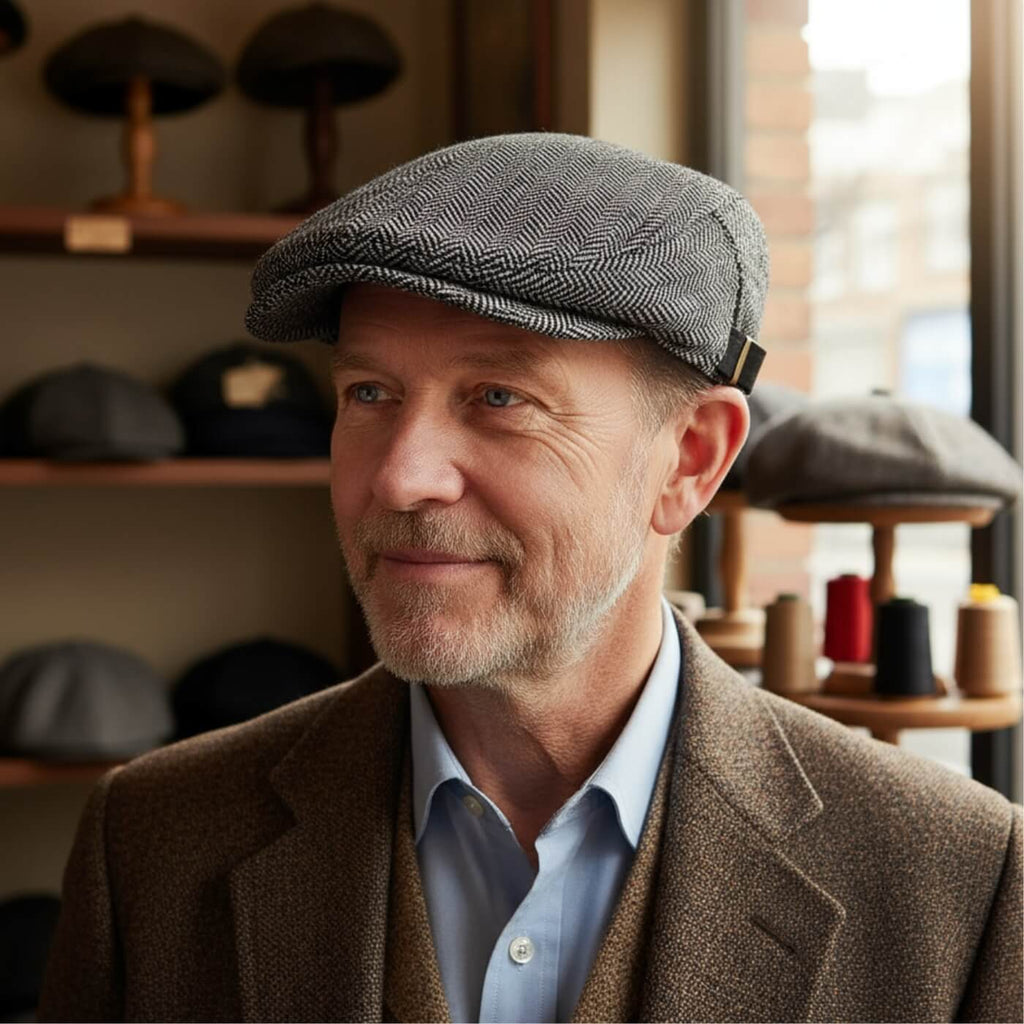 Flatcap van wolmix met visgraat — WOMMELS
