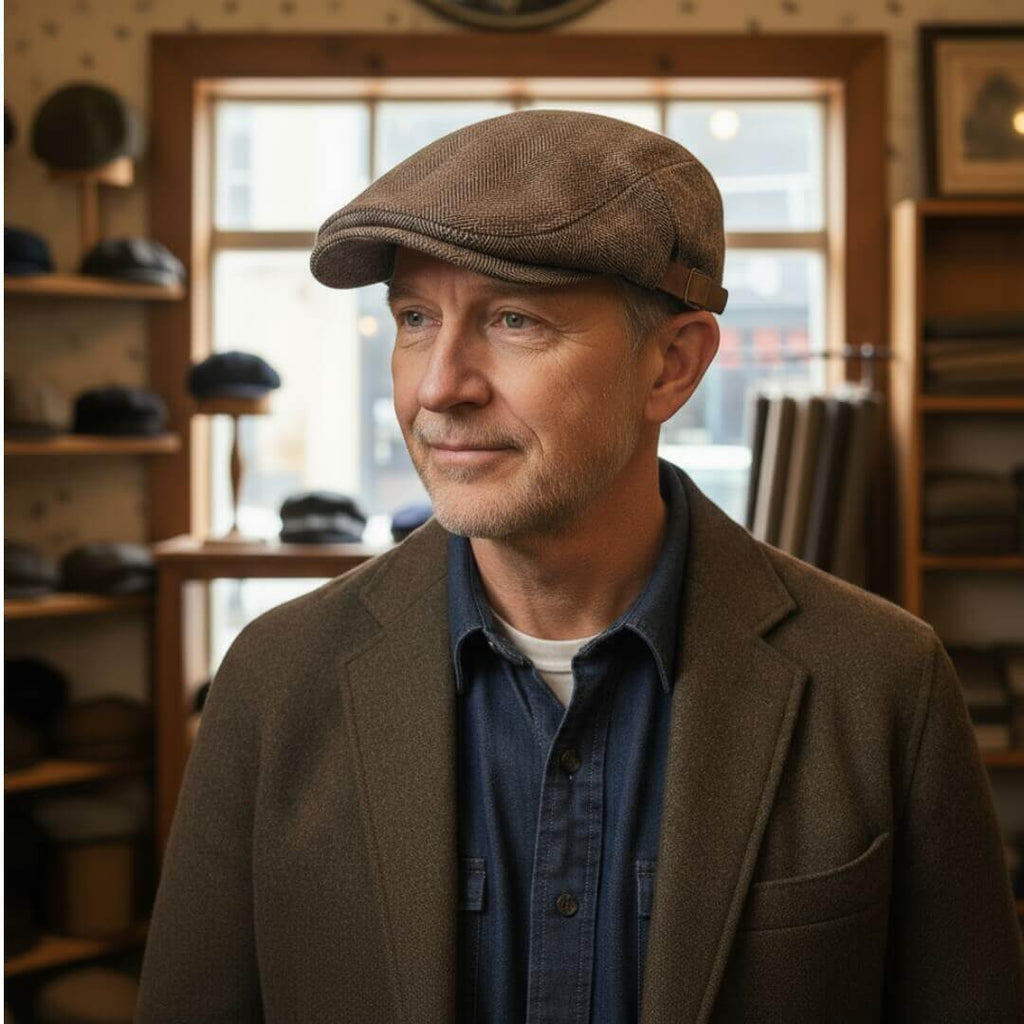 Wollen flatcap met visgraat — HALSTEREN