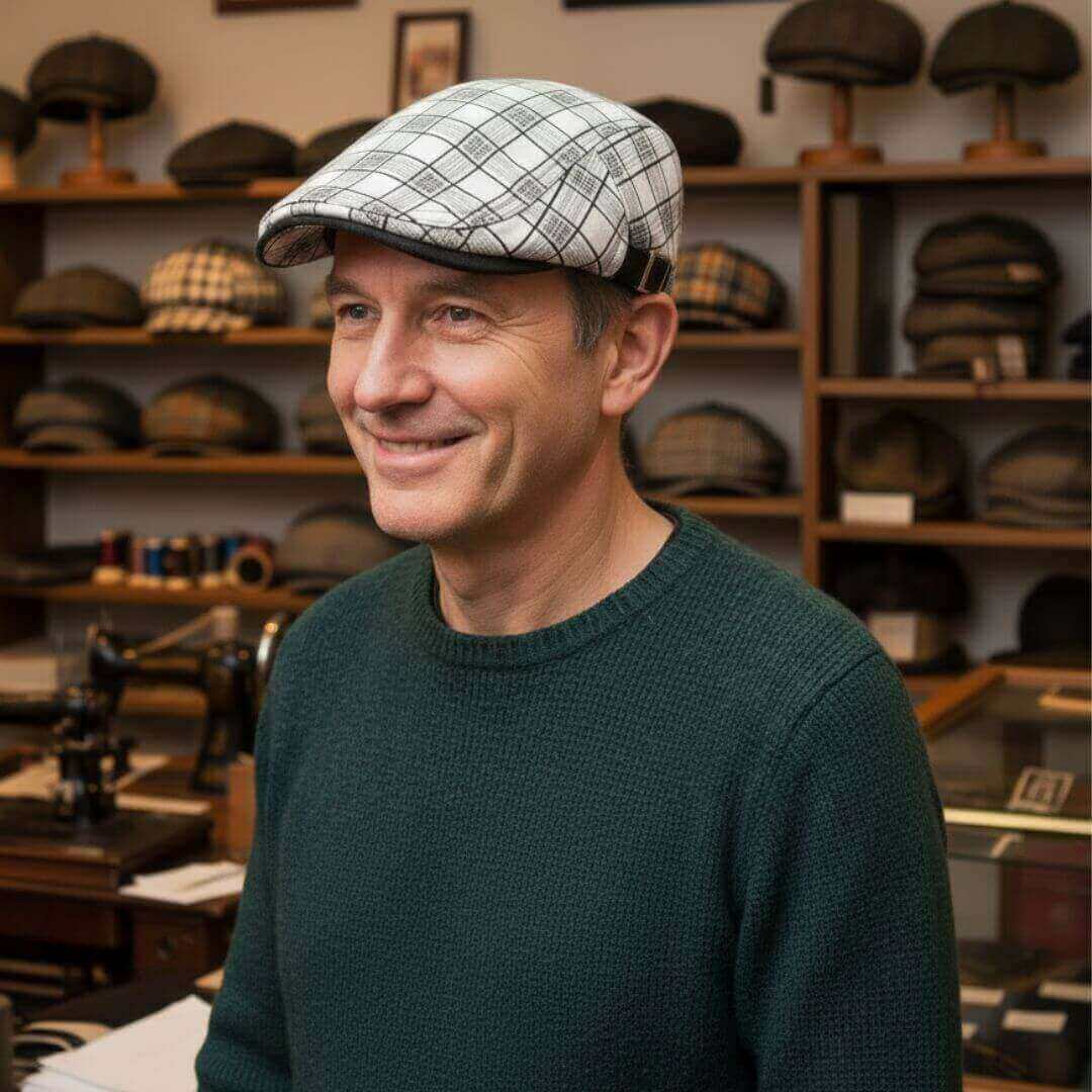 Flatcap van linnenmix met ruit — DRIMMELEN