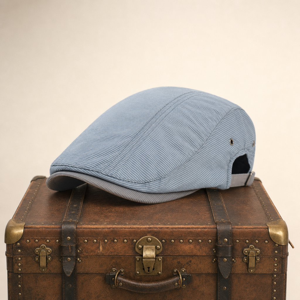 Katoenen flatcap met krijtstreep — HOUTEN