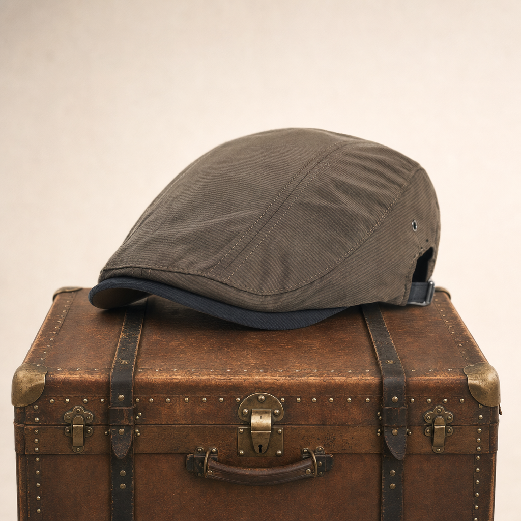 Katoenen flatcap met krijtstreep — HOUTEN