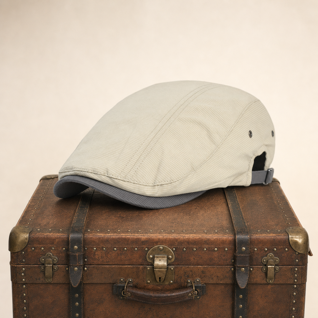 Katoenen flatcap met krijtstreep — HOUTEN